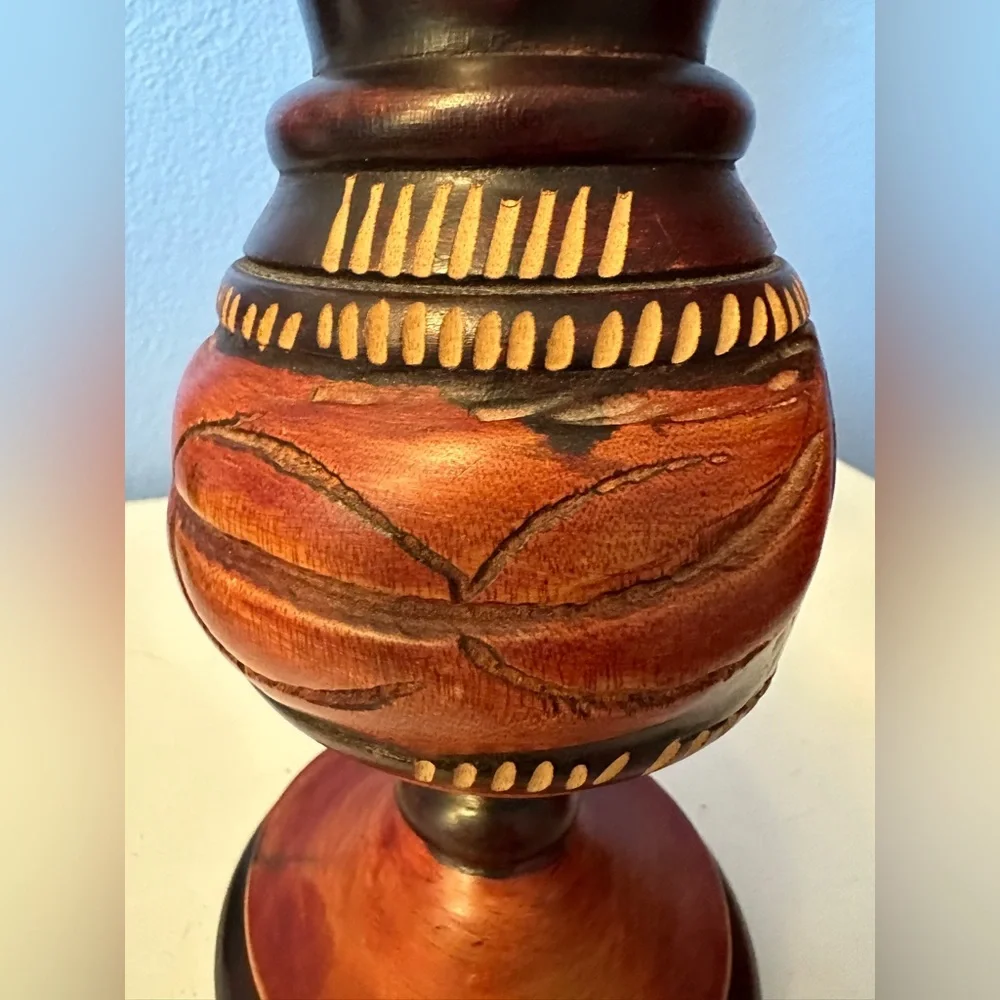 Haiti Signed Wooden Pedestal Flower Vase - Picture 4 of 9